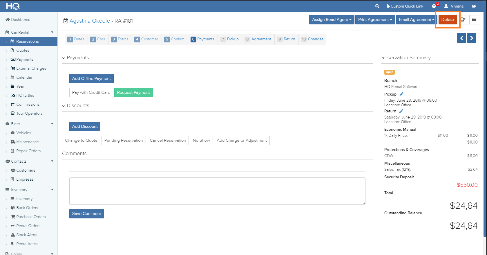 1.4 How to Delete a Reservation? HQ Rental Software
